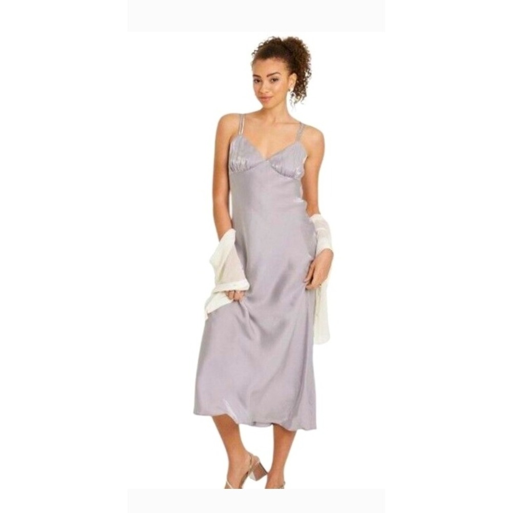 Wild Fable Women's Silver Slip Dress Adjustable Strap‎ Midi Dress Party Cocktail